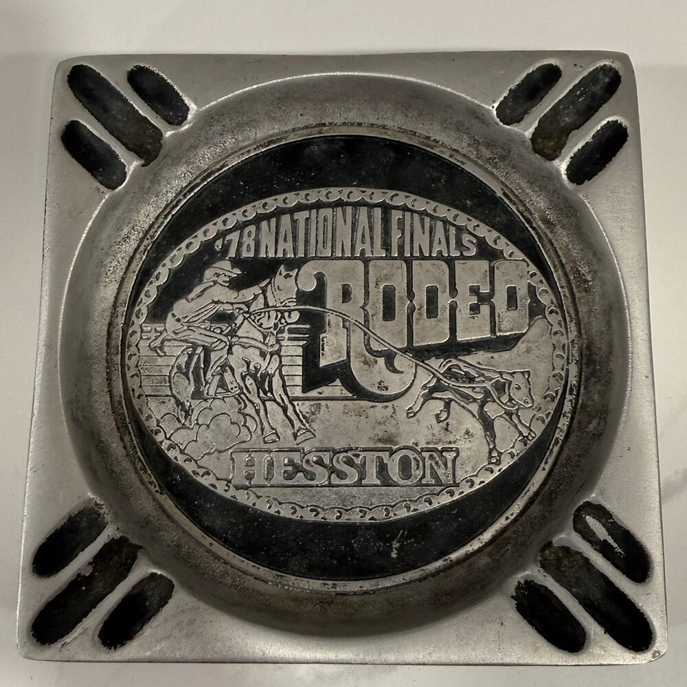 Vintage Collectable Ashtray Hesston NFR Rodeo 1978 Heavy Pewter Western 7x7 Inch